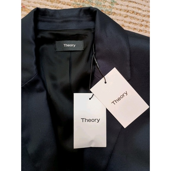 Theory Liquid Twill Drape Jacket Navy Size 4 NWT $475 Blazer Drawstring Waist - Picture 13 of 16